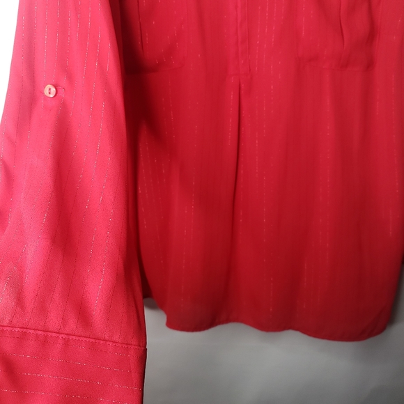 Kim Rogers Woman Red Chiffon Blouse Roll Tab Sleeves Plus Size 3X - Picture 8 of 13